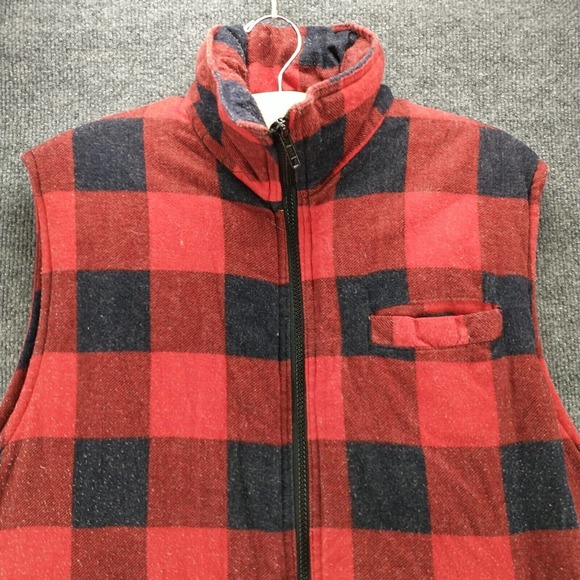 Branded Lion Men's Full Zip Vest Red Large Sleeveless Plaid Front Pocket Vintage - Picture 3 of 13